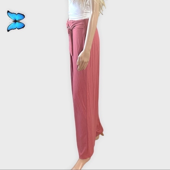 NO boundaries salmon pink stretchy ribbed wide leg pants - Picture 4 of 10